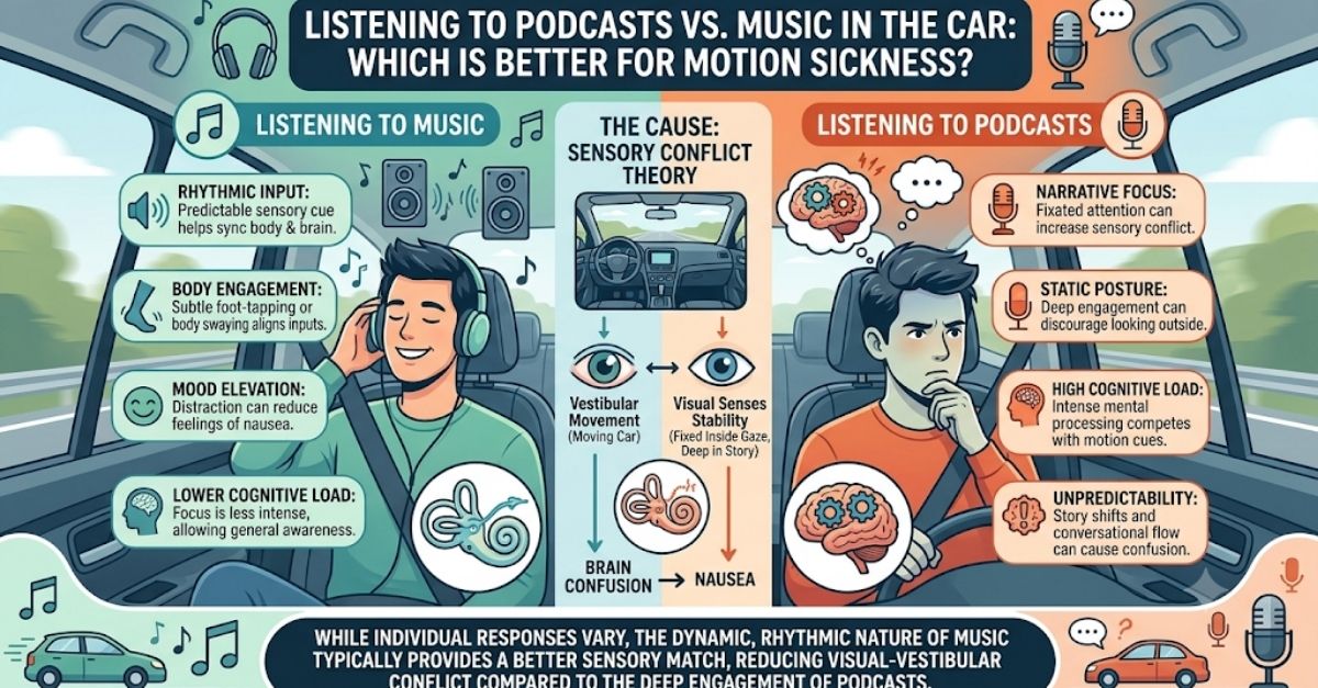 Listening to Podcasts vs. Music in the Car: Which is Better for Motion Sickness?
